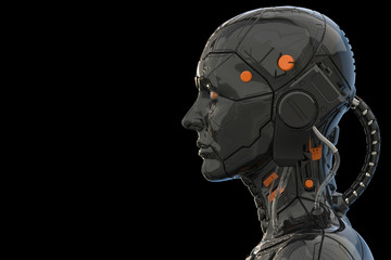 3d rendering of an android robot cyborg woman humanoid - side view and  isolated in an empty background  