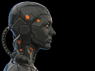 3d rendering of an android robot cyborg woman humanoid - side view and  isolated in an empty background  