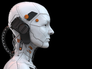 3d rendering of an android robot cyborg woman humanoid - side view and  isolated in an empty background  