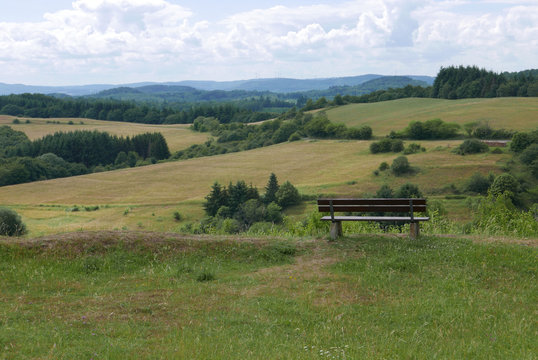 Bench in a middle German hilly landscape