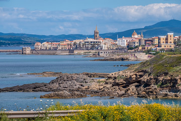 Fototapeta premium Skyline of Alghero (L'Alguer), province of Sassari , Sardinia, Italy. Famous for the beauty of its coast and beaches and its historical city center.