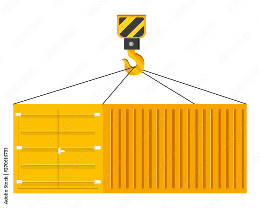 Wall mural cargo container hanging on a crane hook vector illustration