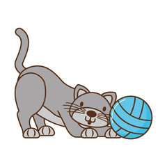cat with ball of yarn isolated icon