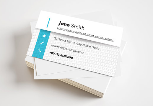 Business Card Layout with Blue Elements and Zig Zag Background