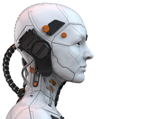 3d rendering of an android robot cyborg woman humanoid - side view and  isolated in an empty background  