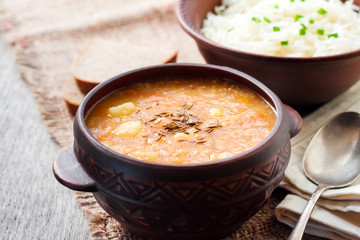Kapustnyak - traditional Ukrainian winter soup with sauerkraut and millet