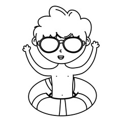 summer and kids cartoon in black and white