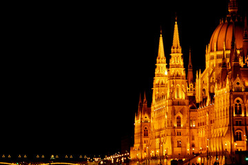 Fototapeta na wymiar Budapest Hungary, 05.29.2019 Hungarian Parliament Building. night Budapest, glowing in gold. facade and roof of an old building