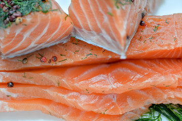 sliced ​​salmon on white square plate