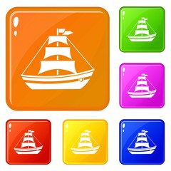 Fototapeta na wymiar Boat with sails icons set collection vector 6 color isolated on white background