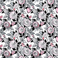 Floral seamless pattern with roses. Handmade acrylic. Design of wallpaper, fabric.