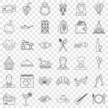 Restaurant icons set. Outline style of 36 restaurant vector icons for web for any design