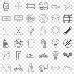 Hockey icons set. Outline style of 36 hockey vector icons for web for any design