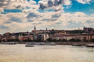 Obraz premium Panorama of Budapest old town, city by the Danube river, capital of Hungary