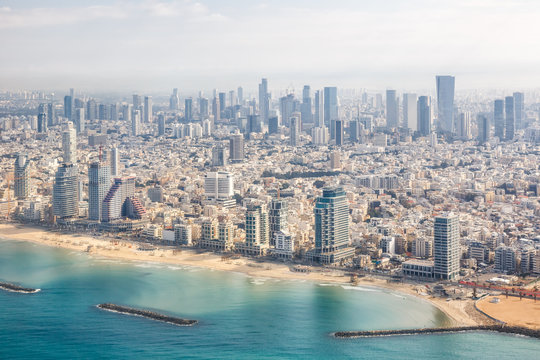 Tel Aviv skyline Israel beach aerial view photo city sea skyscrapers