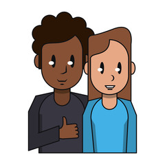 Young couple cartoon profile isolated