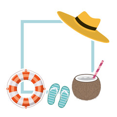 frame with summer objects in white background