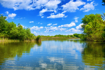 The beautiful Tisza lake with a nice reflection on the water