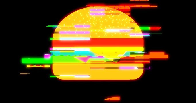 drawn marker pixel burger glitch cartoon handmade animation seamless loop lcd screen background. New quality universal vintage stop motion dynamic animated colorful joyful cool video footage