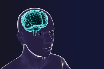 Man with brain silhouette, depicting artificial intelligence. 3d illustration
