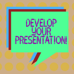 Word writing text Develop Your Presentation. Business concept for improve the public speaking or giving a talk Stack of Speech Bubble Different Color Blank Colorful Piled Text Balloon