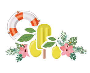 summer objects in white background