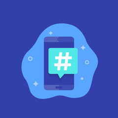 Obraz premium hashtag icon with smart phone, vector