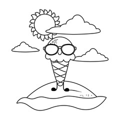 Summer and beach cute cartoons in black and white