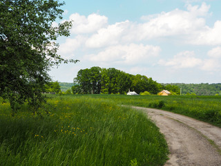 Fototapeta na wymiar Field road to the village in Western Ukraine