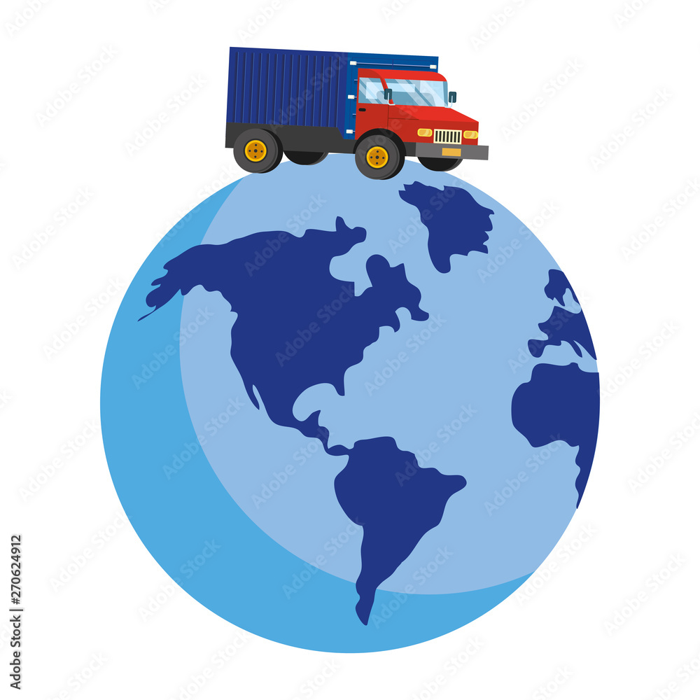 Wall mural truck over a globe vector illustration