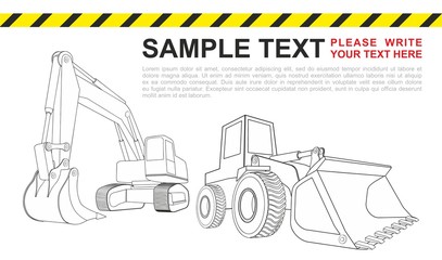 Bulldozer and excavator. Heavy road construction machinery. Can be used in web and other design purposes for construction company.