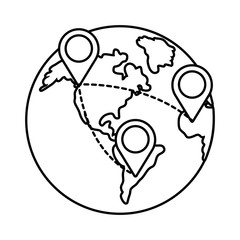 globe icon cartoon in black and white
