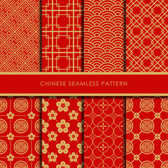 Chinese seamless pattern collection, Decorative wallpaper. - obrazy, fototapety, plakaty