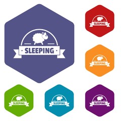 Sleeping sheep icons vector colorful hexahedron set collection isolated on white 