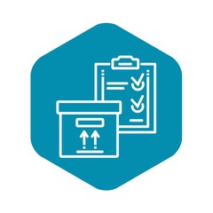 Delivery box check list icon. Outline delivery box check list vector icon for web design isolated on white background