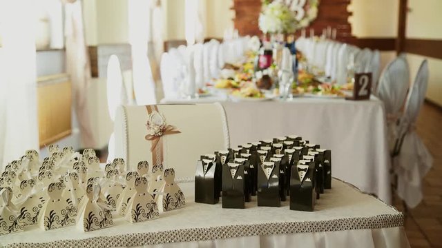 Wedding bonbonniere are on the table