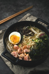 Traditional Japan ramen soup with salmon