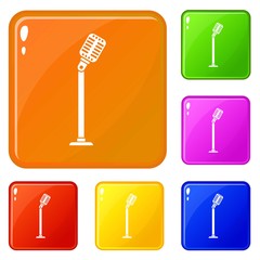 Microphone on stand icons set collection vector 6 color isolated on white background