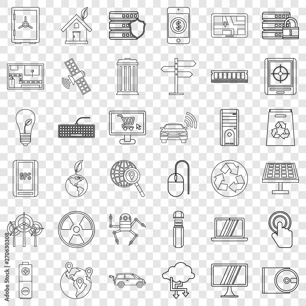 Poster database icons set. outline style of 36 database vector icons for web for any design
