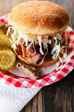 Smoked: Pulled Pork Sandwich With Slaw And Spicy Pickles