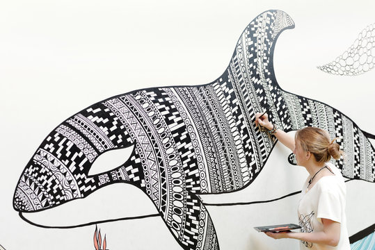 Killer whale painting on wall