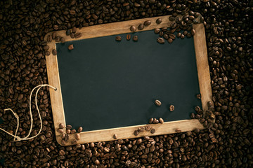 Blank vintage school slate with coffee bean frame