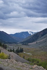 Fototapeta na wymiar Sun Valley, Badger Canyon in Sawtooth Mountains National Forest Landscape panorama views from Trail Creek Road in Idaho. United States.