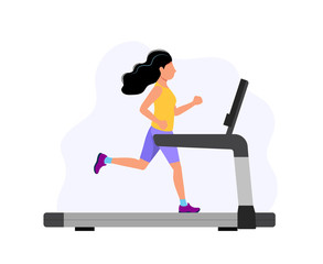 Fototapeta premium Woman running on the treadmill, concept illustration for sport, exercising, healthy lifestyle, cardio activity.