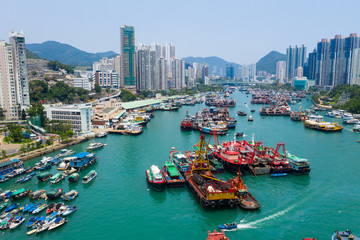 Naklejka premium Top view of Hong Kong city