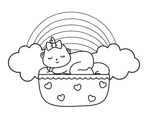 baby sleeping in a cradle in black and white