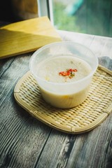 Bubur Lambuk, a popular Malaysian porridge which has been cooked with big pot and main ingredients are rice,meat,water and her usually during ramadhan, the fasting month 