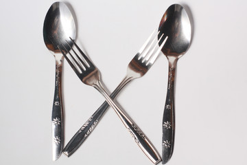 Cutlery , spoon and fork on white background