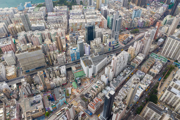 Fototapeta na wymiar Top view of Hong Kong downtown city
