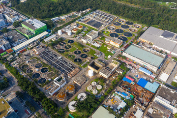 Naklejka premium Top view of sewage plant in Hong Kong